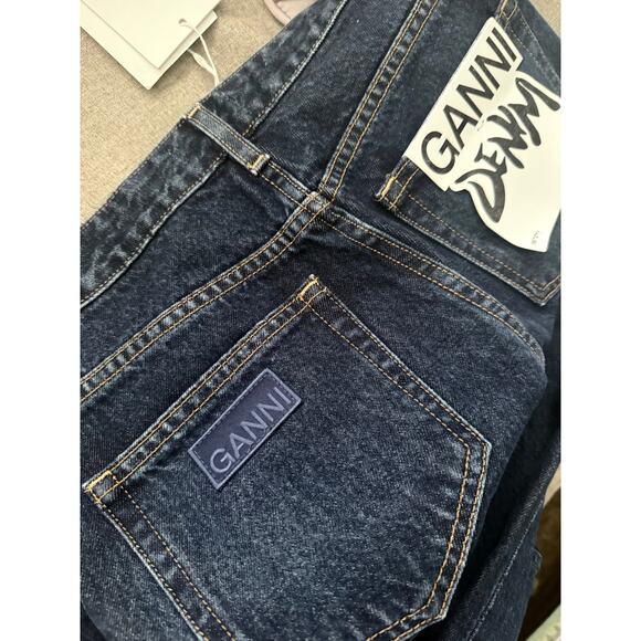 new GANNI high rise 100% organic denim non stretch Betzy jeans Dark Blue Stone - Picture 10 of 13